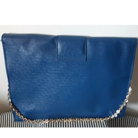 IVANKA TRUMP clutch envelope shoulder purse chain link strap mock croc blue - Picture 4 of 8